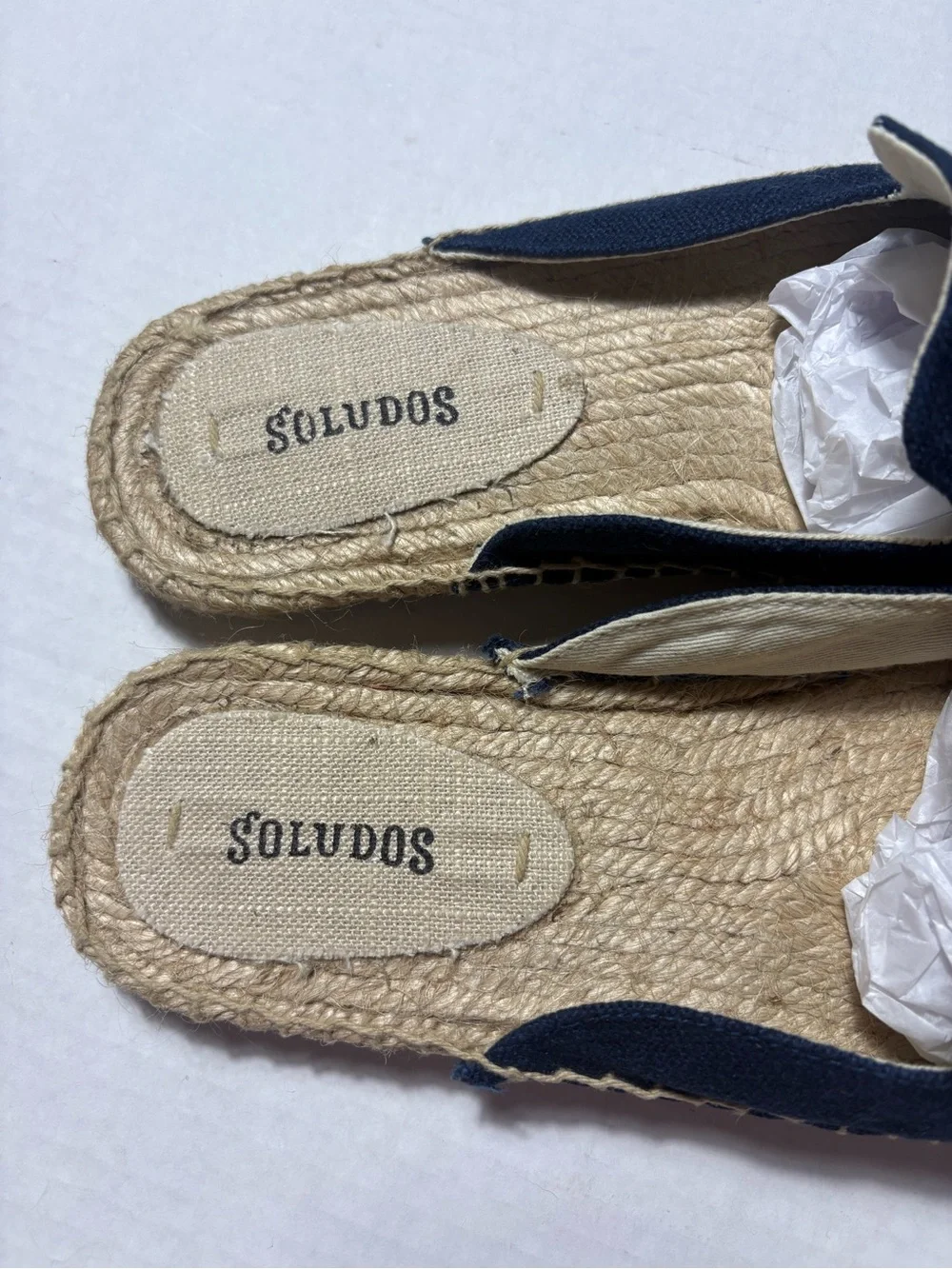Soludos Ibiza Anthropologie Women Sz 8 Navy Embroidered Espadrille Slip on Mules